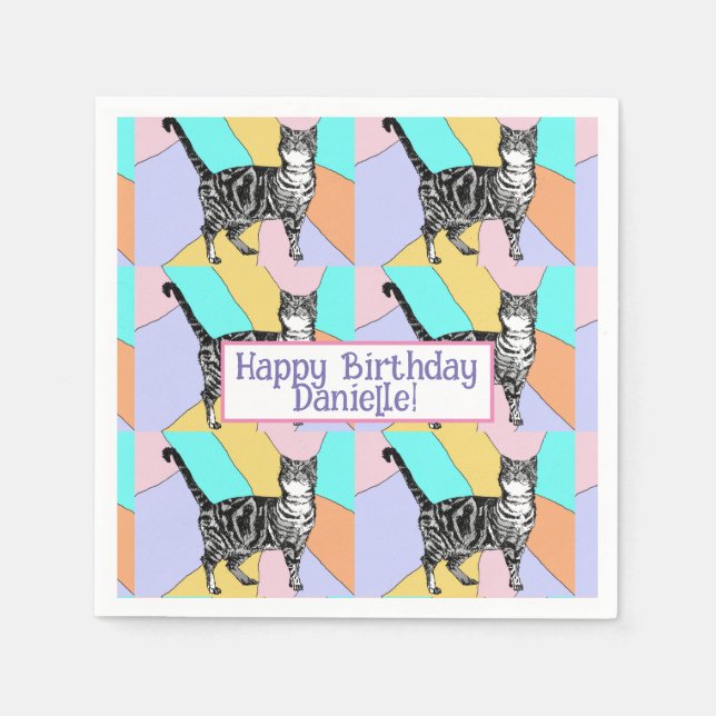 Guardanapo De Papel Tabby Cat Pastel Birthday Cats Cake Favor Box (Frente)