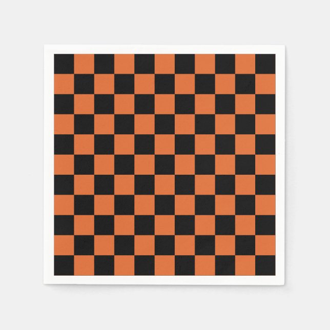 Guardanapo De Papel Tabuleiro de Xadrez de Halloween Preto e Laranja  (Frente)