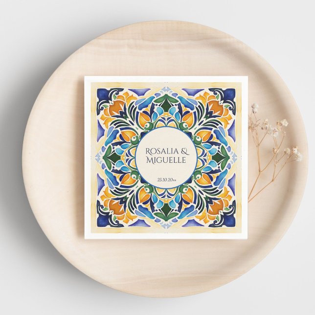 Guardanapo De Papel Talavera azulejo - vintagem azul-mexicana (Talavera azulejo blue tiles vintage Mexican wedding monogram personalized printed Napkins table deco)
