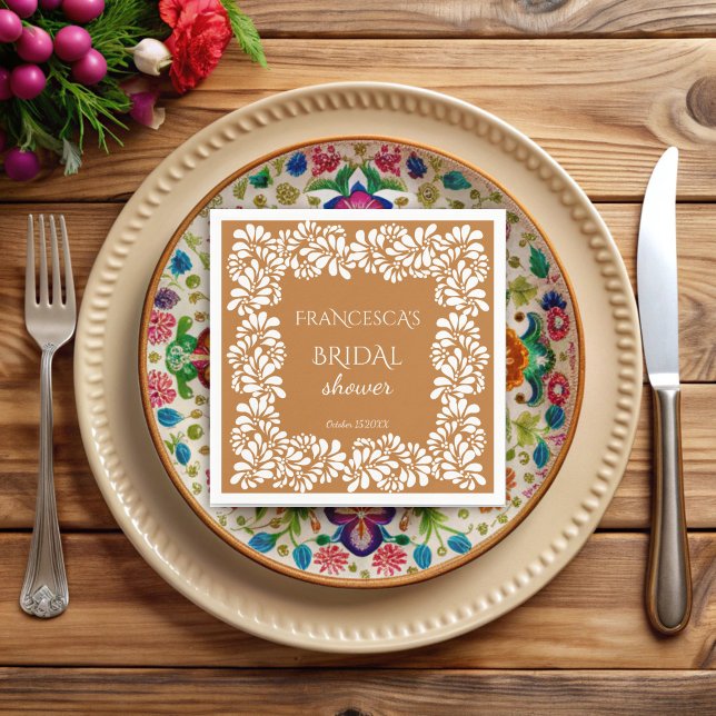 Guardanapo De Papel talavera mexicana de terracota para chá de panela  (Mexican talavera terracotta bridal shower monogrammed printed napkins template personalized decor)