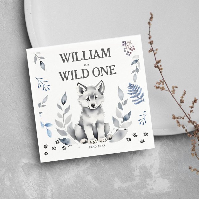 Guardanapo De Papel Tambor de festa de aniversário com tema "Wild One  (Wild one wolf themed birthday party tableware personalized napkins woodlands cute wolf cub party)