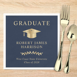 Guardanapo De Papel Tampa de Graduação Elegante Azul Dourado Festa de 