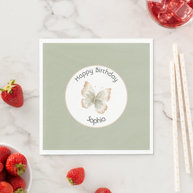 Guardanapo De Papel Tan Creme Borboleta Verde Aniversário (Insitu)