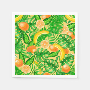 Guardanapo De Papel Tangerinas, bananas e folhas tropicais