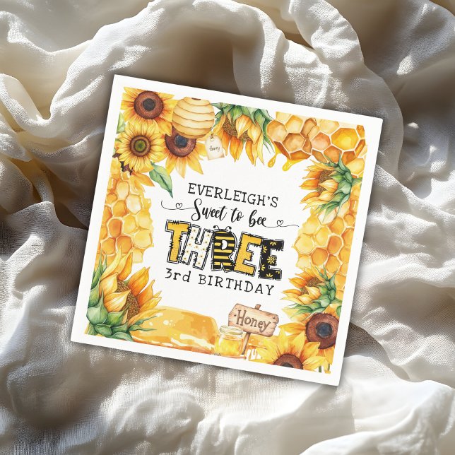 Guardanapo De Papel Tão doce em ser três aniversário de 3 anos florais (Criador carregado)
