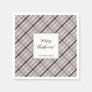 Guardanapo De Papel Tartan Balmoral Black Cinza Burgundy Monogramed