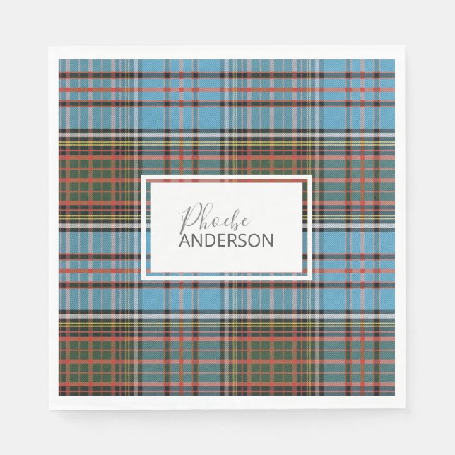 Guardanapo De Papel Tartan Xadrez Check Custom Name Elegant Anderson (Frente)