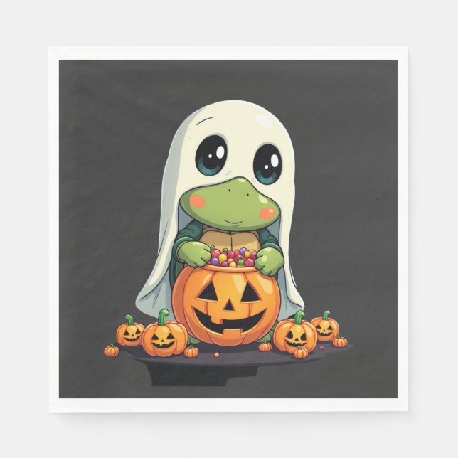 Guardanapo De Papel Tartaruga Fantasma de Halloween Fofa com Doce (5) (Frente)