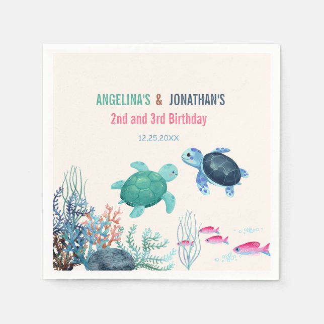 Guardanapo De Papel Tartaruga-Foca Sob O Aniversário Do Mar (Frente)