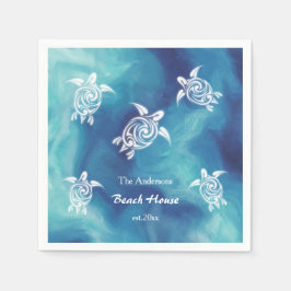 Guardanapo De Papel Tartarugas Brancas Água Oceânica Azul Aquarela Tex