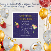 Tassel Dourado azul personalizadoߴs virados Festa