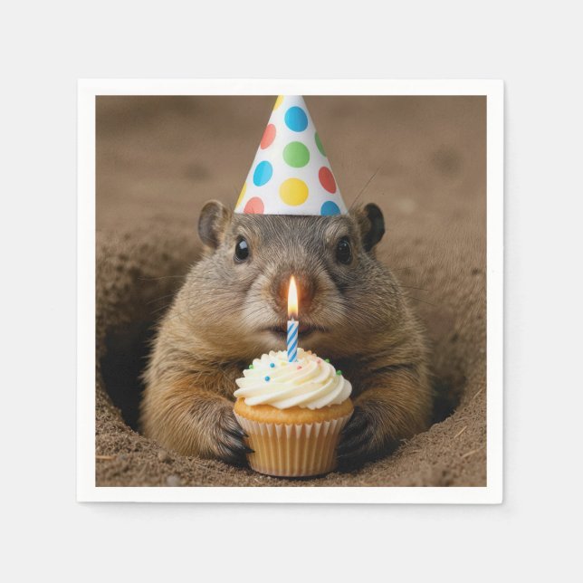 Guardanapo De Papel Tatu-bola de aniversário com um Cupcake (Frente)