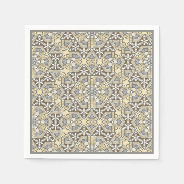 Guardanapo De Papel Taupe Brown Cinza Beige Mosaico Kaleidoscope Padrã (Frente)