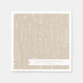 Guardanapo De Papel Taupe Wildflower Baby Shower | Floral Pattern