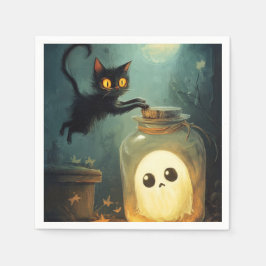 Guardanapo De Papel Te peguei - Gato Halloween e Fantasma