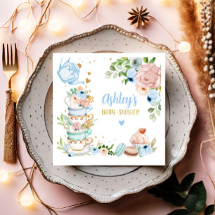 Guardanapo De Papel Tea Chá de fraldas Blue Flower Girl Baby
