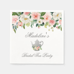 Guardanapo De Papel Tea party de prata cor-de-rosa floral do chá de