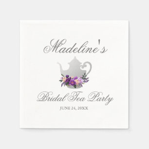 Guardanapo De Papel Tea party de prata roxo floral do chá de panela