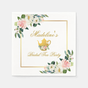 Guardanapo De Papel Tea party Dourado floral cor-de-rosa do chá de