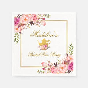Guardanapo De Papel Tea party floral Dourado cor-de-rosa do chá de