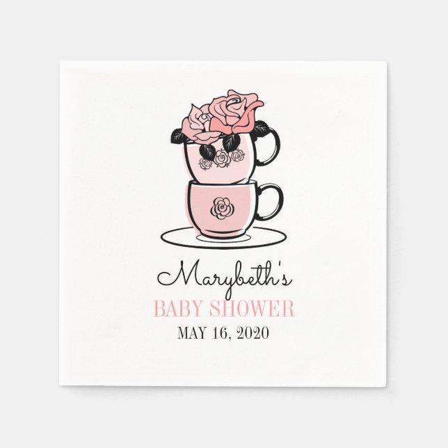 Guardanapo De Papel Teacup de chá e papel de Chá de fraldas de flores  (Frente)