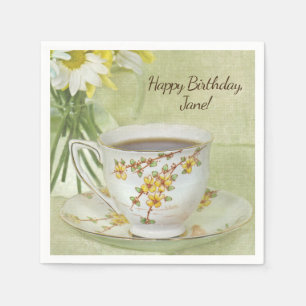 Guardanapo De Papel teacup do vintage com buquê da margarida