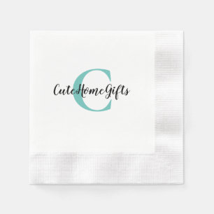 Guardanapo De Papel Teal Blue Black Monograma Name Coctail