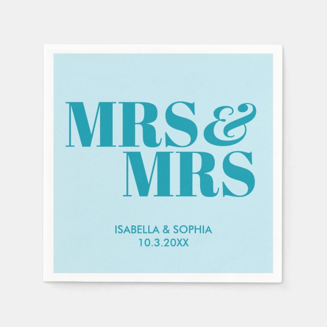 Guardanapo De Papel Teal Blue Sra. e Sra. Personalizada Casamento Napk (Frente)