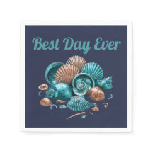 Teal Copper Sea Shell Beach Wedding Paper Napkin