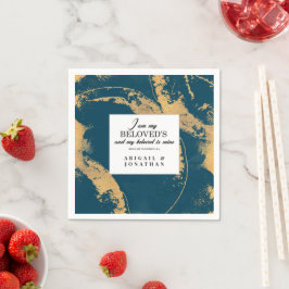 Guardanapo De Papel Teal Dourado Arte Moderna Bíblia Verse