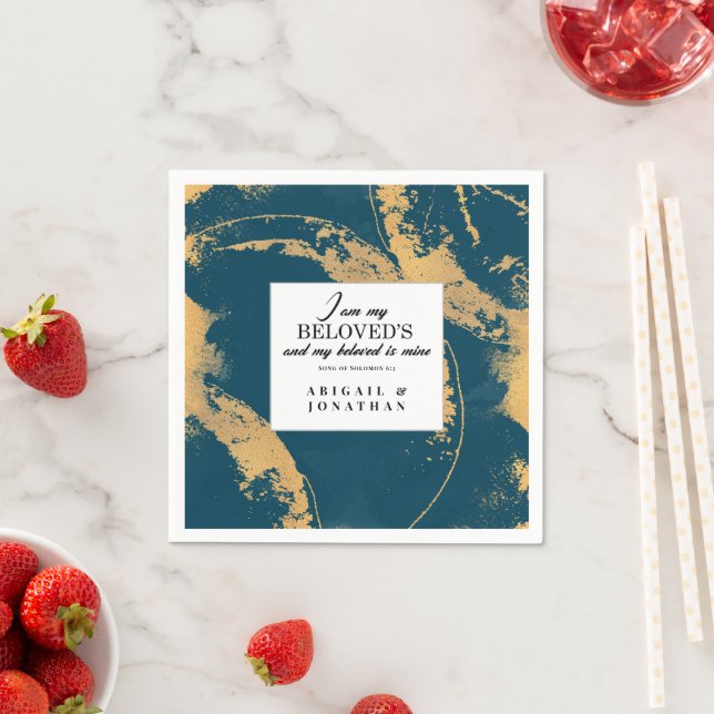 Guardanapo De Papel Teal Dourado Arte Moderna Bíblia Verse (Insitu)