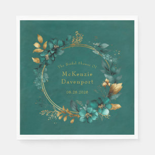 Guardanapo De Papel Teal Elegante e Chá de panela Floral Dourado Napki