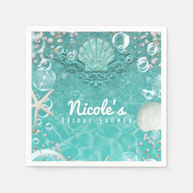 Guardanapo De Papel Teal Encantado Sea Starfish & Bubbles Ocean Party (Frente)