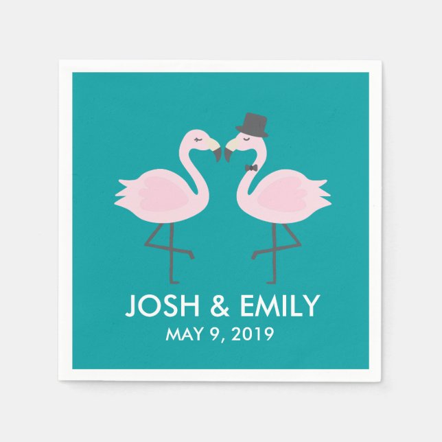 Guardanapo De Papel Teal Flamingo Wedding Node & Groom Pair (Frente)