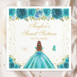 Guardanapo De Papel Teal Floral Brown Hair Princess Sweet