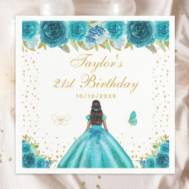 Guardanapo De Papel Teal Floral Dark Skin Princess Festa de aniversári