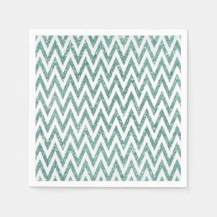 Guardanapo De Papel Teal Green e White Faux Glitter Zigzag