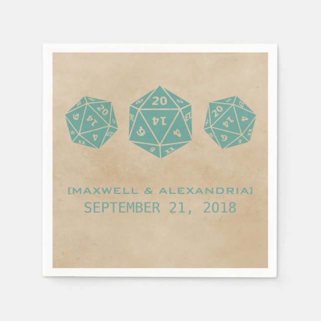 Guardanapo De Papel Teal Grunge D20 Dice Gamer Paper Napkins (Frente)