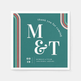 Guardanapo De Papel Teal | Listras Retro dos Anos Setenta | Monograma