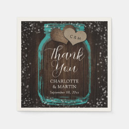 Guardanapo De Papel Teal Mason Jar Rustic Wood Thank You Wedding