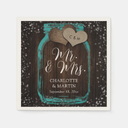 Guardanapo De Papel Teal Mason Jar Wood Mr. & Mrs. Wedding