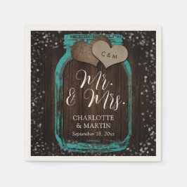 Guardanapo De Papel Teal Mason Jar Wood Mr. & Mrs. Wedding