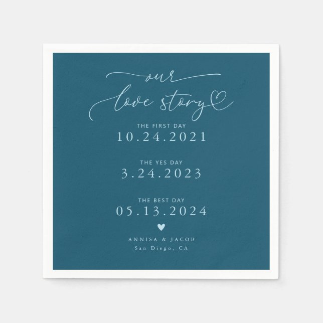 Guardanapo De Papel Teal Our Love Story Elegant Script Weding (Frente)