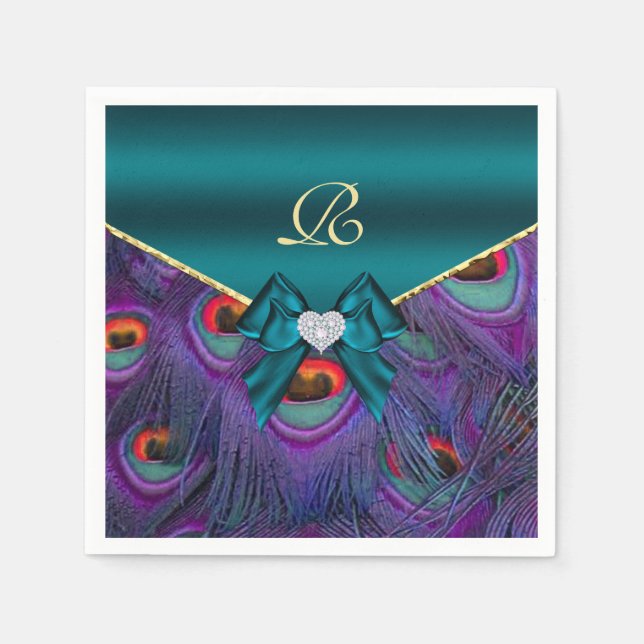 Guardanapo De Papel Teal Plum Peacock, Partido de Casamento Napkins (Frente)