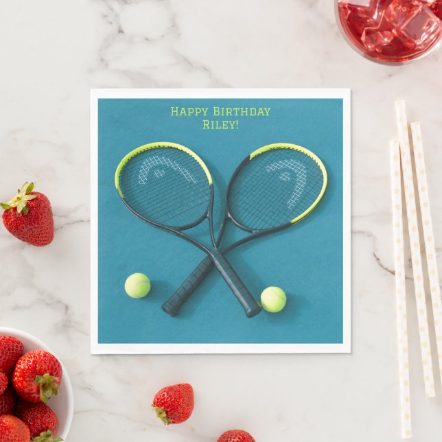 Guardanapo De Papel Teal Rackets e Balls - Tênis de aniversário (Insitu)