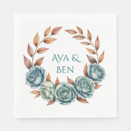 Guardanapo De Papel Teal Roses and Copper Leaves Wedding