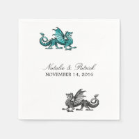 Teal Silver Dragon Papel de Casamento Napkins