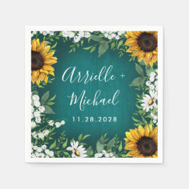 Guardanapo De Papel Teal Sunflower Country Rustic Wedkins