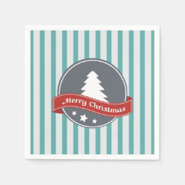 Guardanapo De Papel Teal Vertical Strips com Mensagem de Natal Feliz