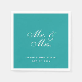 Guardanapo De Papel Teal Wedding Sr. e Sra. Elegant Script